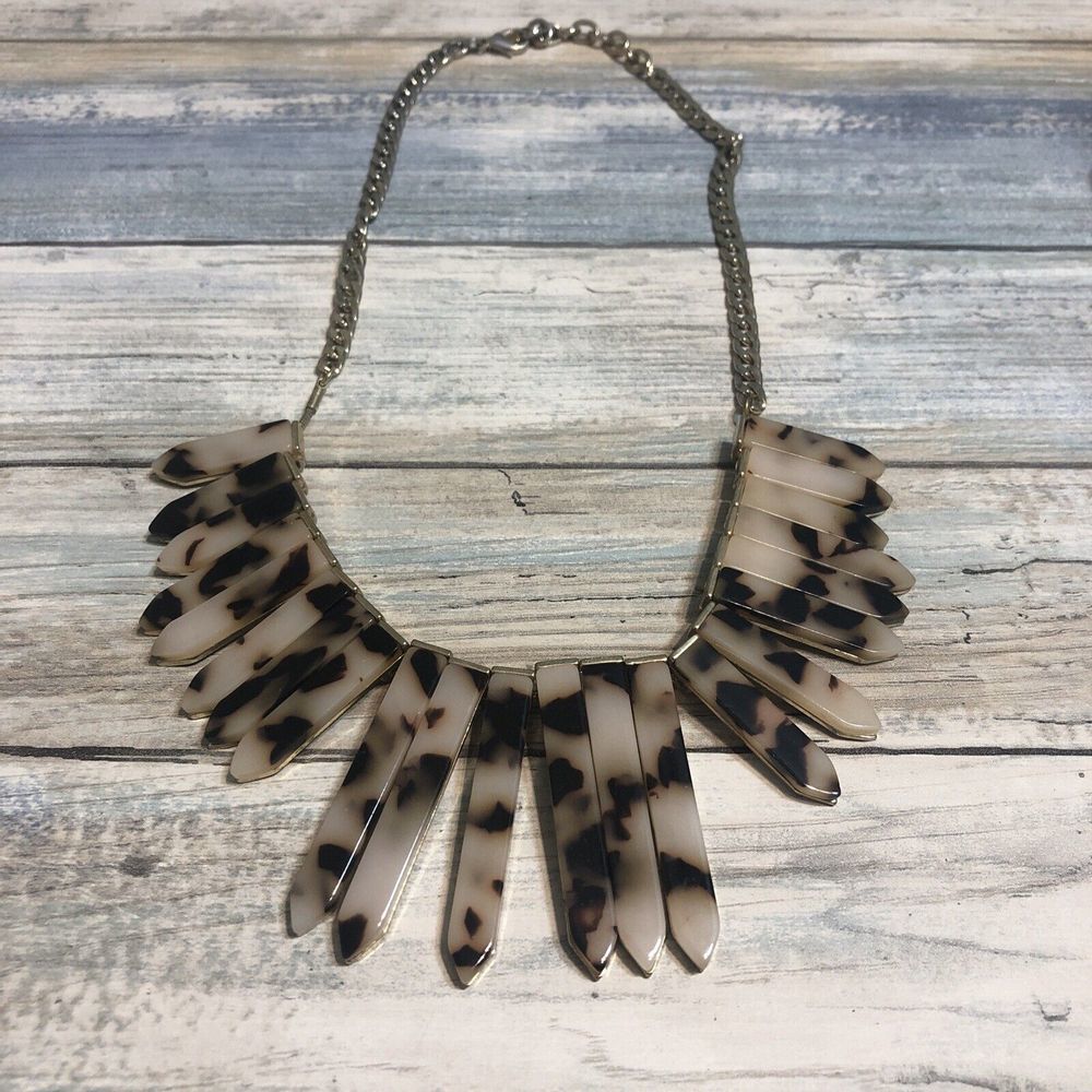 BaubleBar‎ Acrylic Tortoise Necklace Spikes Statement minor chain tarnish 22"